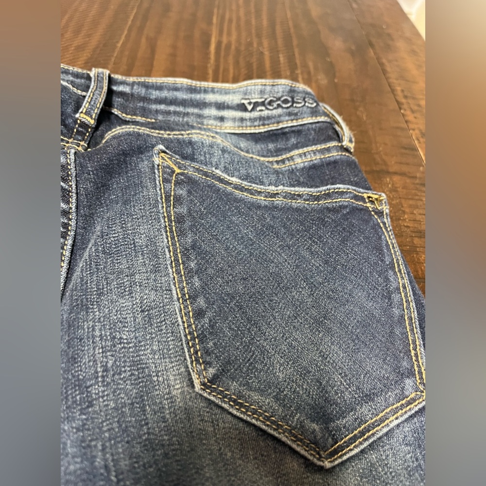 Vigoss Thompson Tomboy Fit Ankle Denim Jeans Low Waist Rise Distressed Dark Wash - Picture 9 of 13